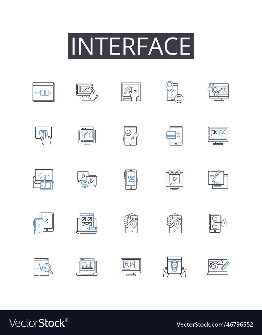 Interface line icons collection connection point