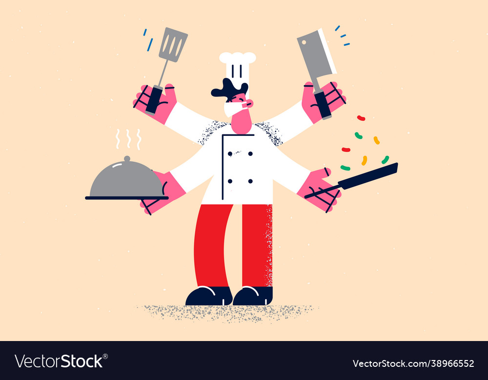 Multi tasking and working as chef concept vector image Multi tasking and working as chef concept