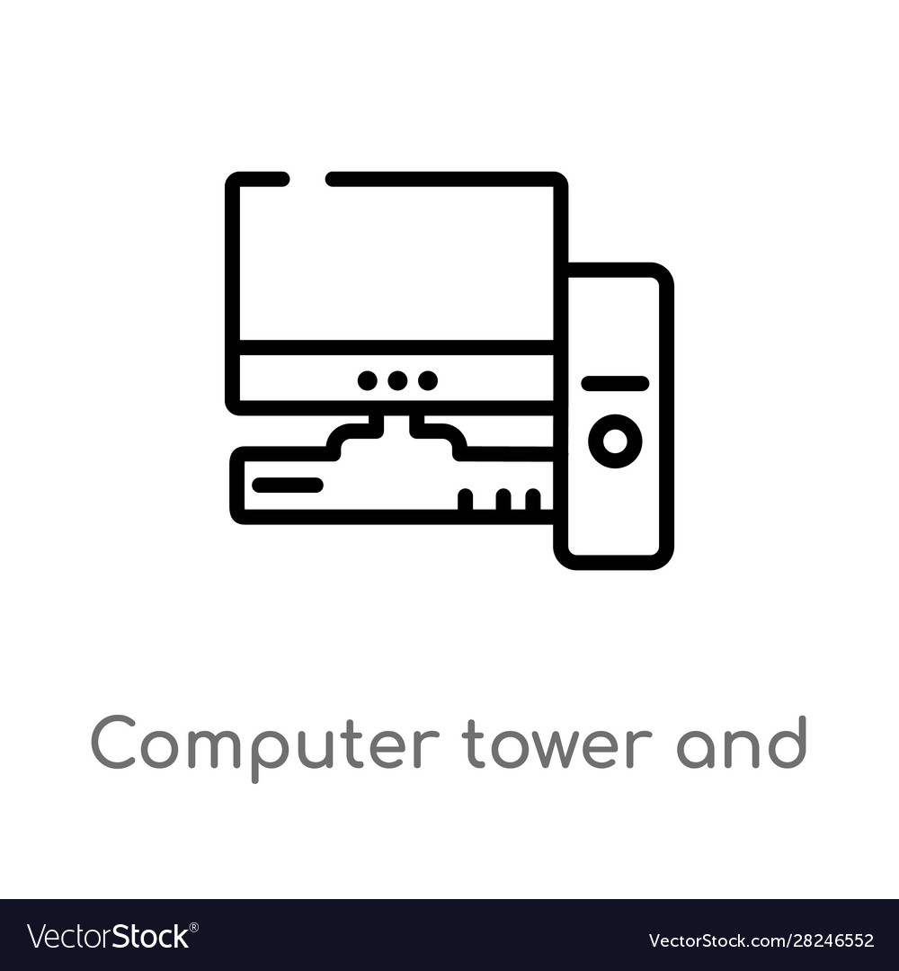 Outline computer tower and monitor icon Vector Image Outline computer tower and monitor icon
