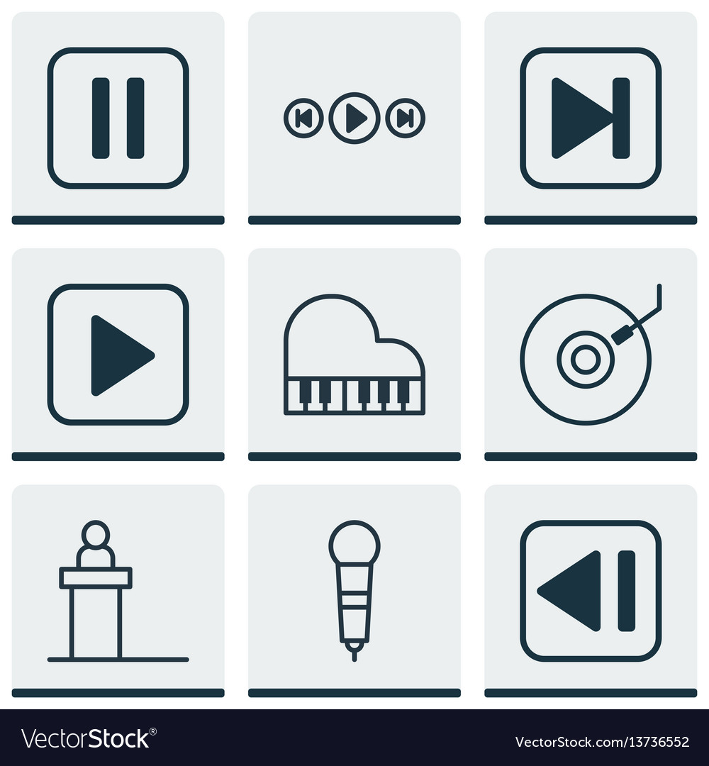 Set of 9 music icons includes octave skip song vector image Set of 9 music icons includes octave skip song