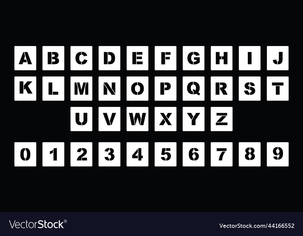 Stencil of letters and numbers