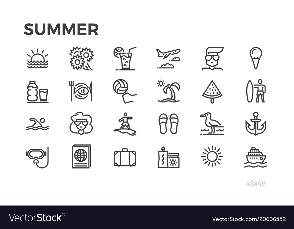 Summer vacation icons sun sea tourism vector image Summer vacation icons sun sea tourism