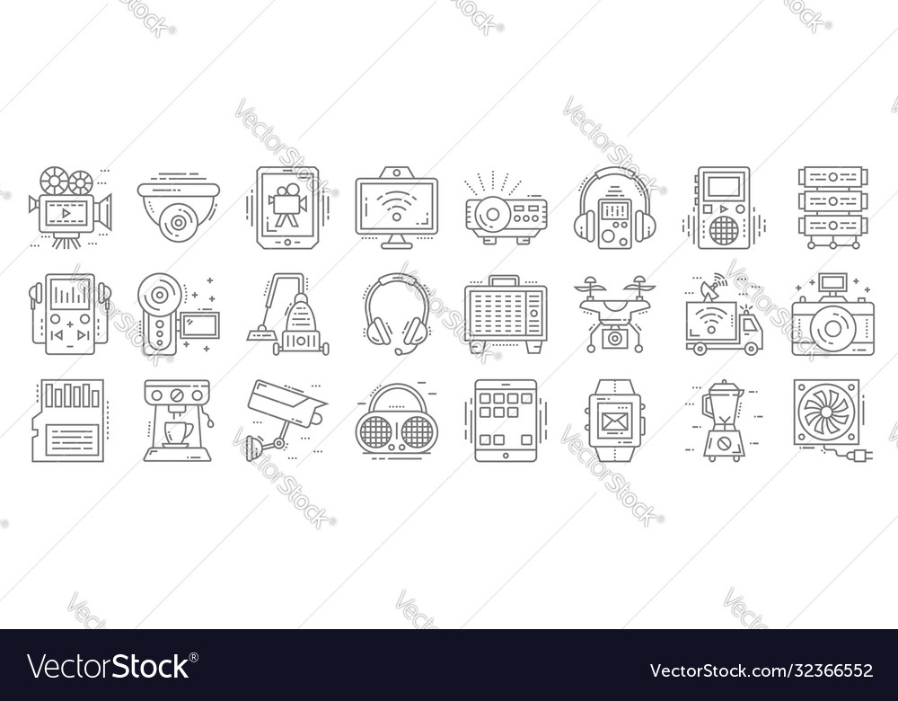 Technology devices line icons linear set quality