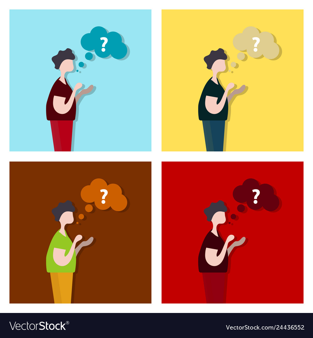 Thinking cloud with question in flat style man