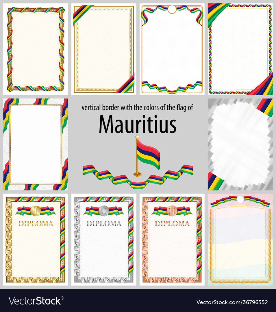 Vertical frame and border with mauritius flag vector image Vertical frame and border with mauritius flag