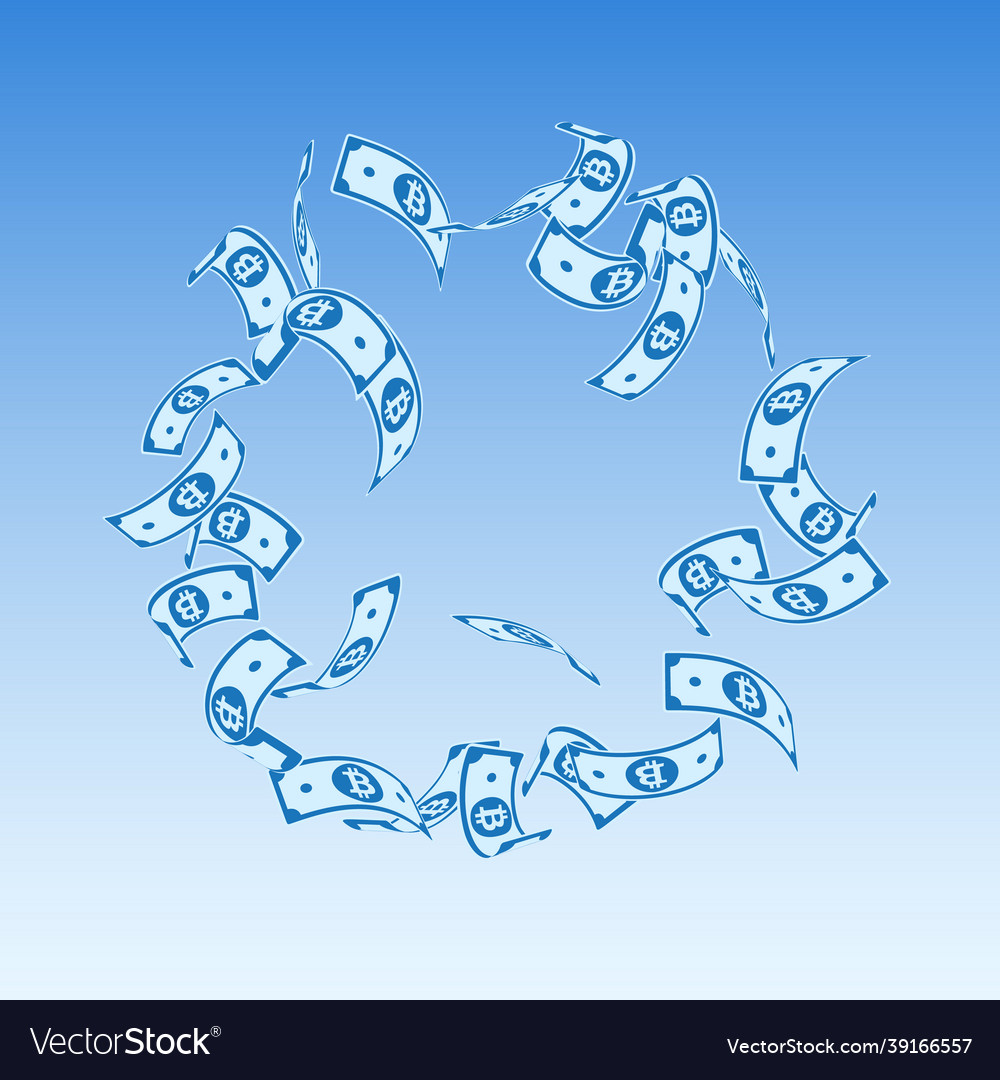 Bitcoin internet currency notes falling floating vector image Bitcoin internet currency notes falling floating