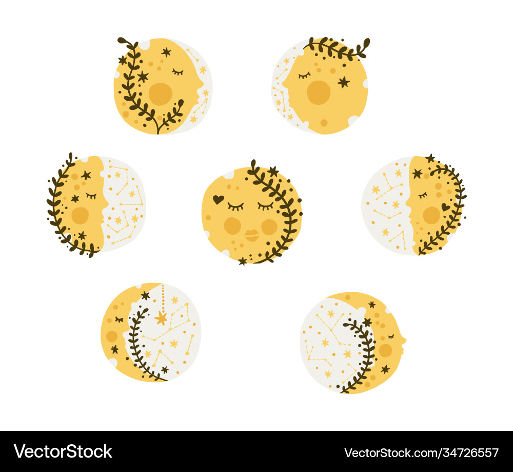 Celestial moon icon set Royalty Free Vector Image