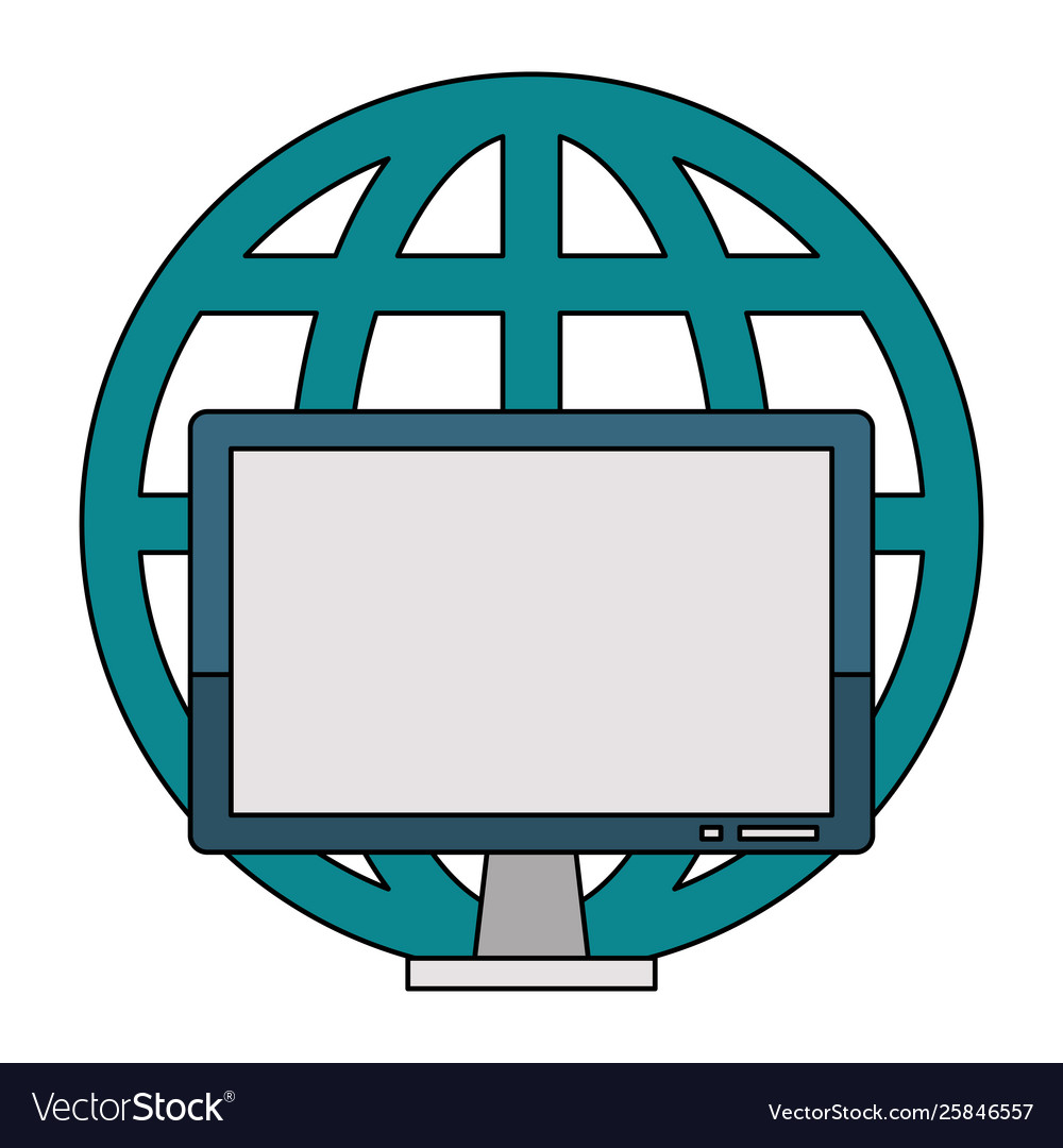 Computer hardware screen with global sphere symbol