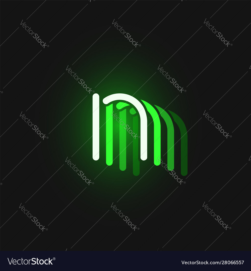 Green neon character font on black background