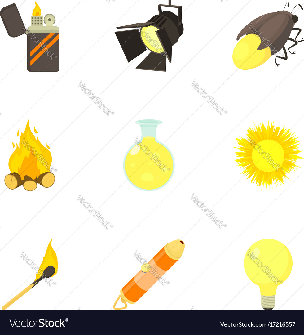 Lighting icons set cartoon style Royalty Free Vector Image