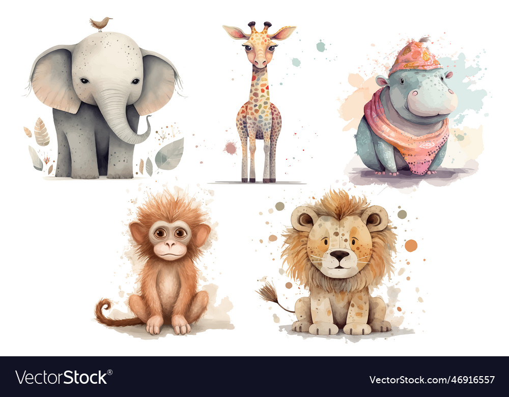 Safari animal set lion hippopotamus elephant Vector Image