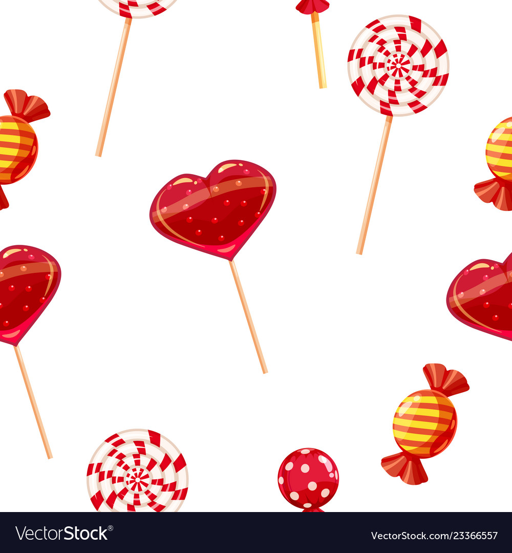 Seamless background with various red candies vector image Seamless background with various red candies
