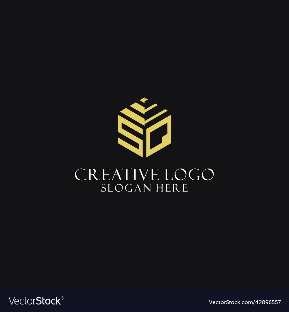 Sq initial monogram with hexagon shape logo