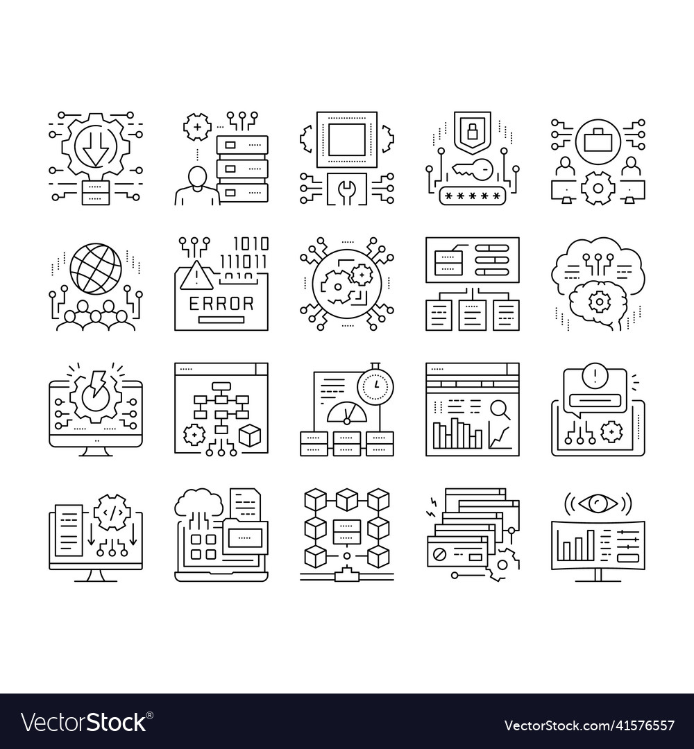System work process collection icons set vector image System work process collection icons set