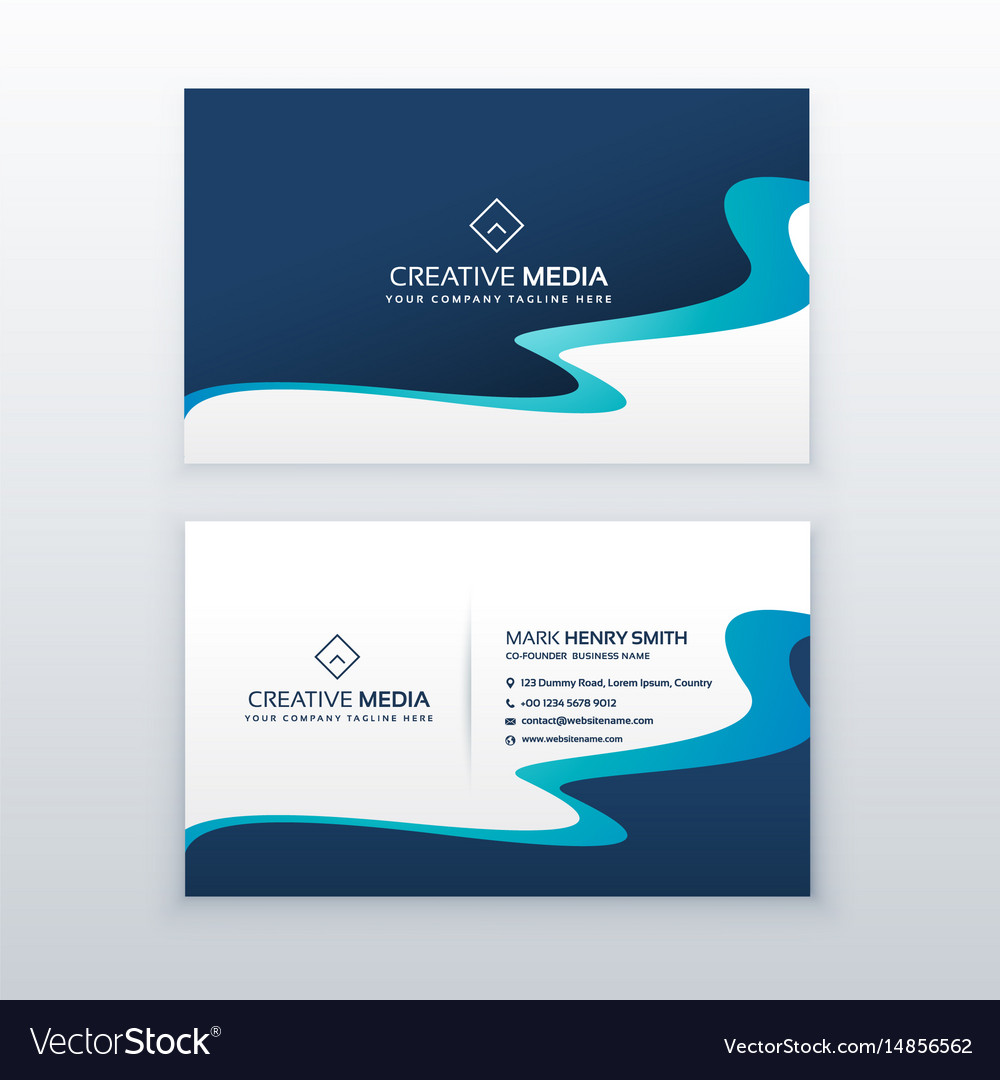 Awesome blue wavy business card design for your Vector Image