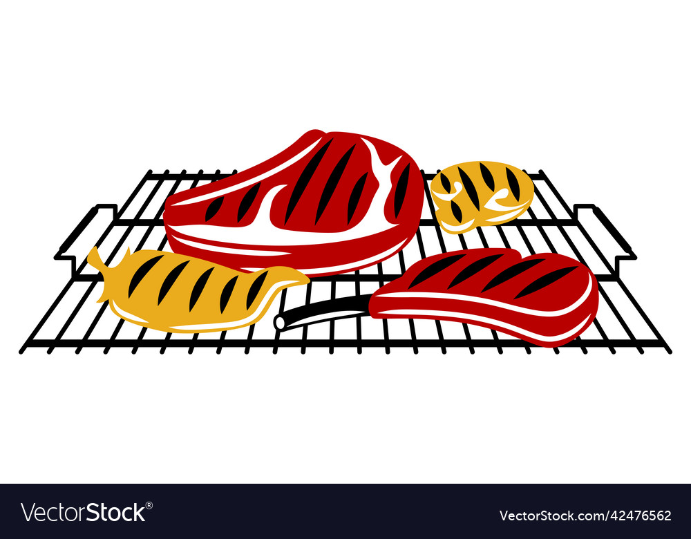 Bbq with grill objects and icons