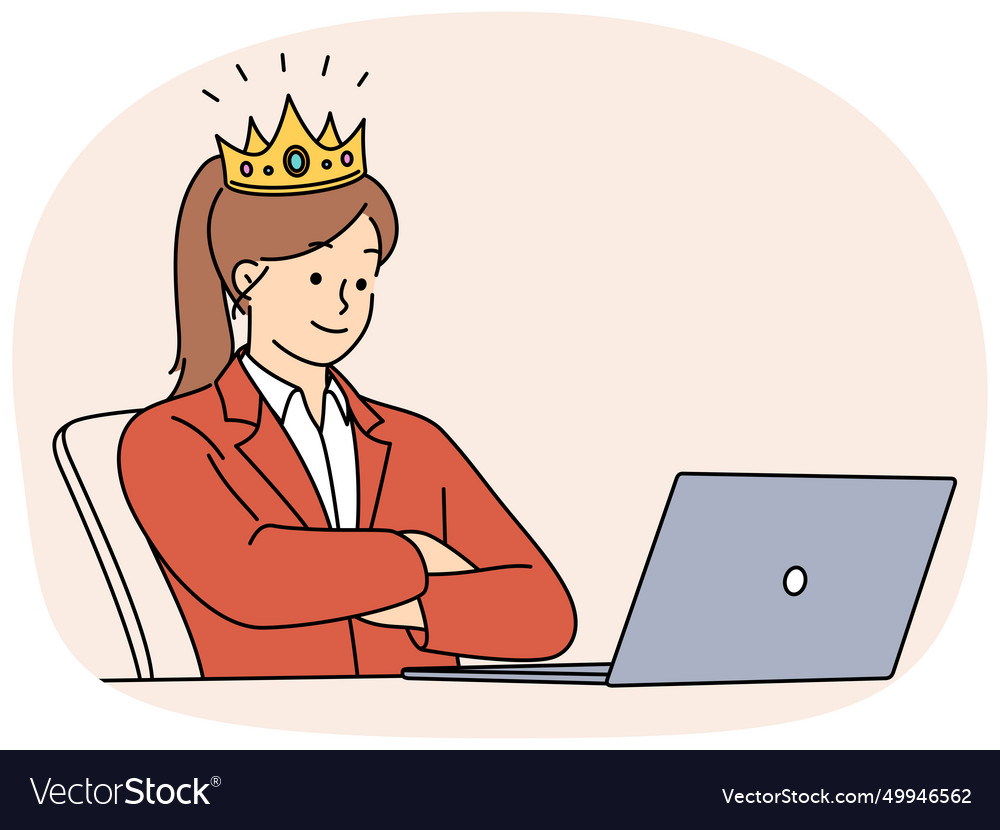 Businesswoman in crown working on laptop