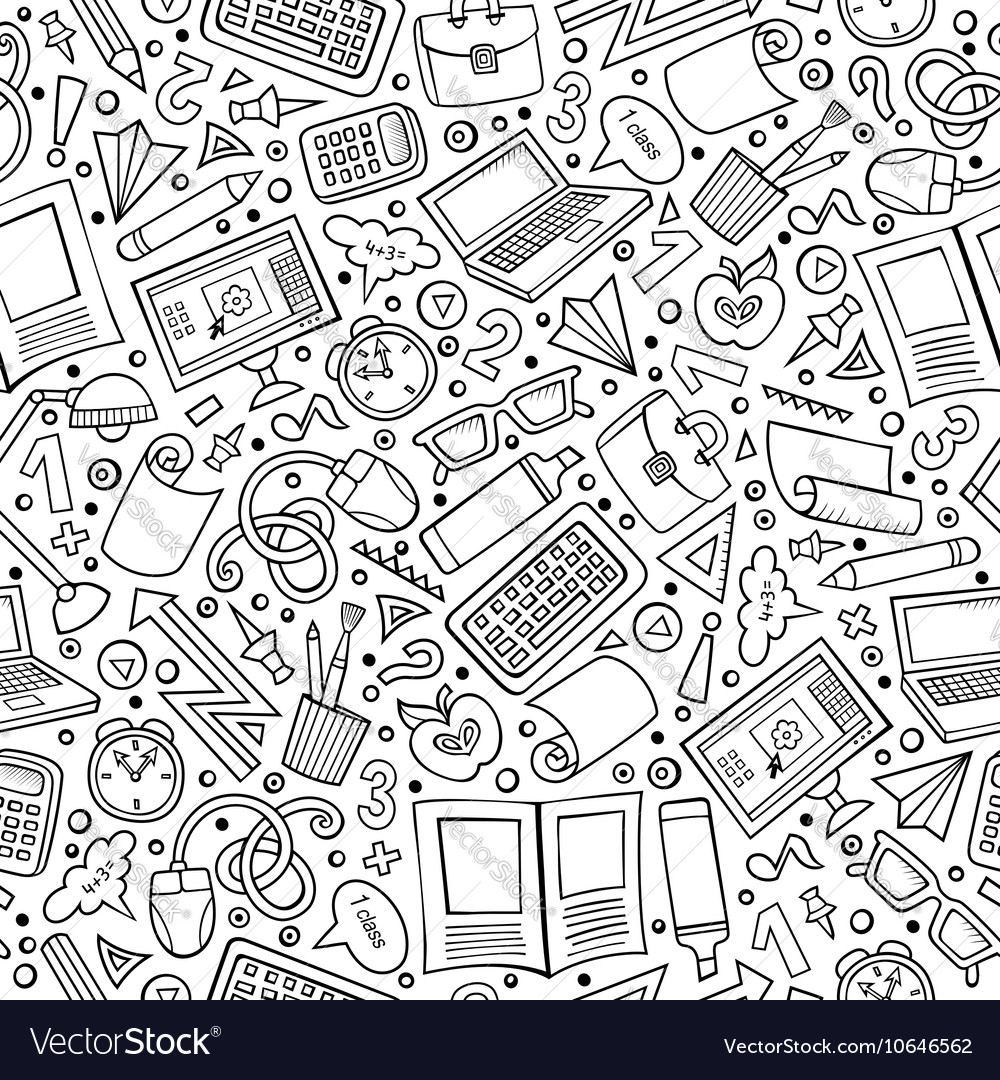 Cartoon Cute Hand Drawn School Seamless Pattern Vector Image