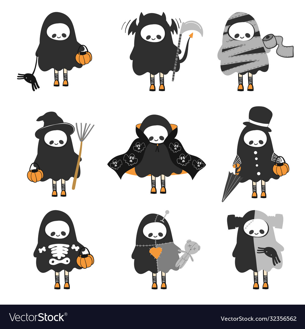 Cute ghost character set hand drawn set Royalty Free Vector