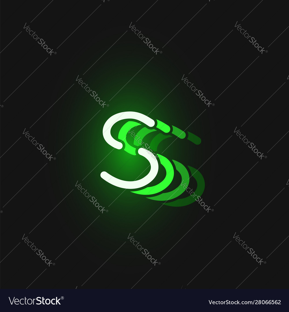 Green neon character font on black background