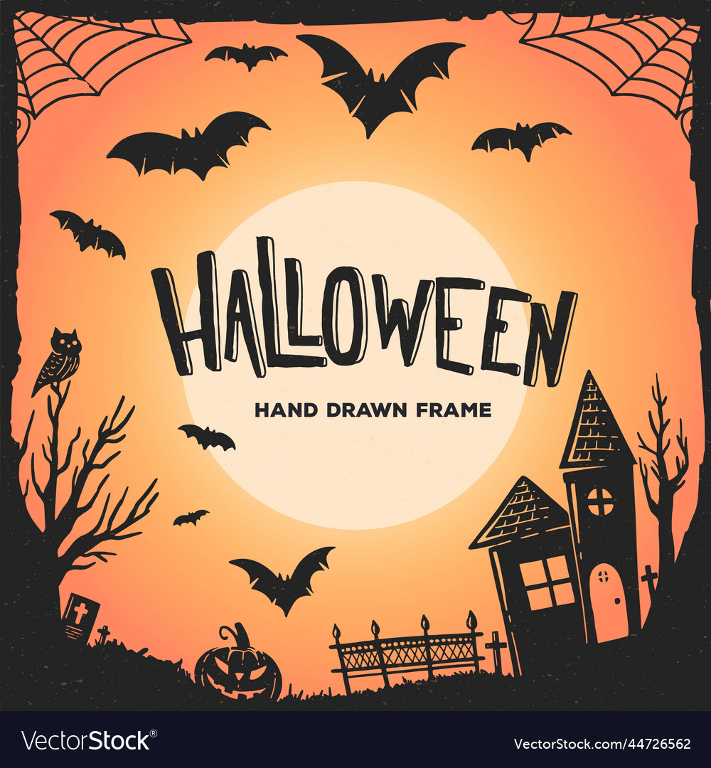 Hand drawn halloween cemetery background design