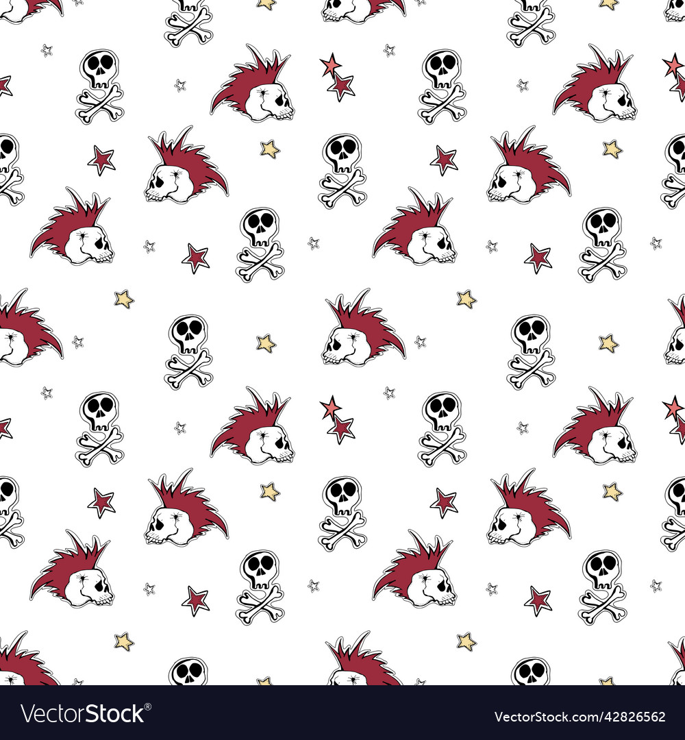 Hand drawn seamless pattern punk rock attributes