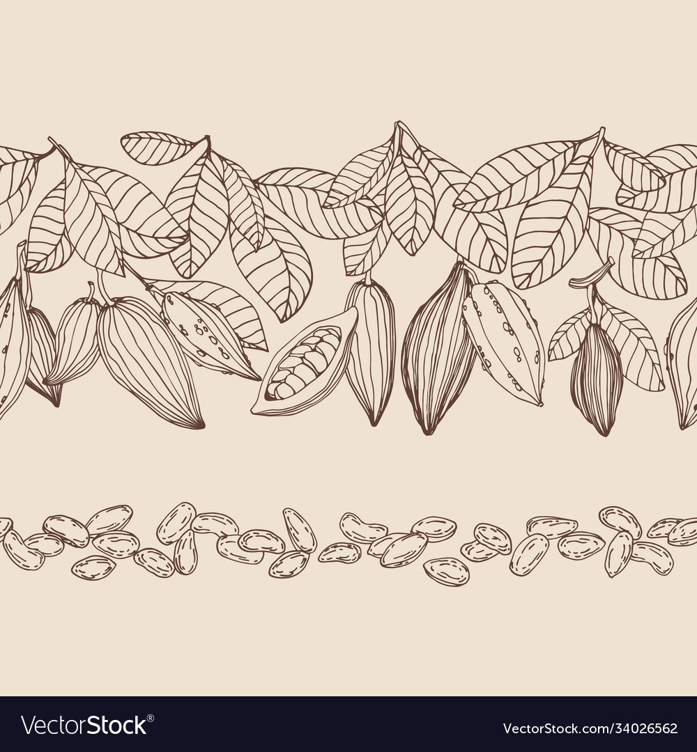 Horizontal seamless pattern elements cocoa tree