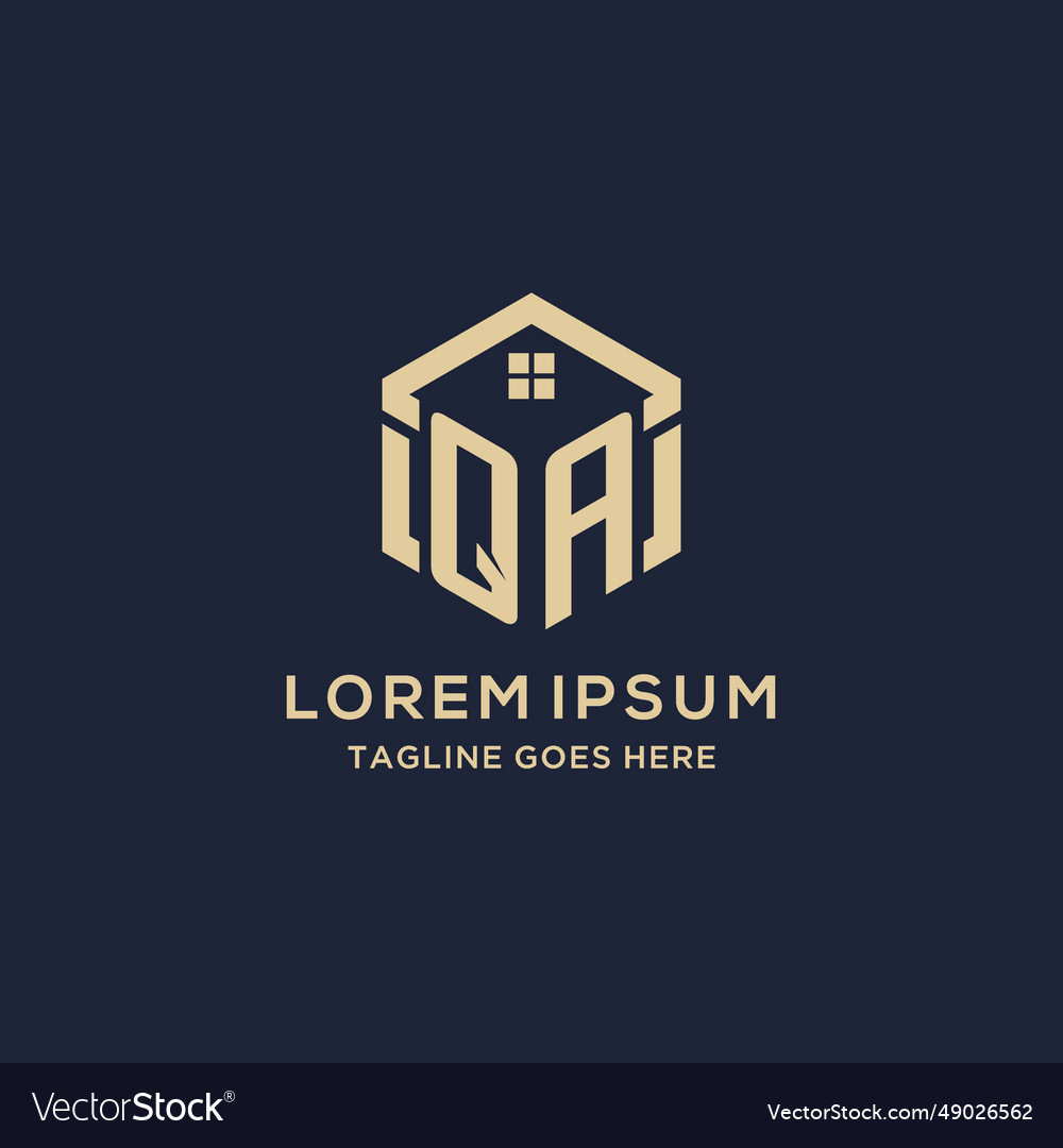 Initials qa logo with abstract home roof hexagon