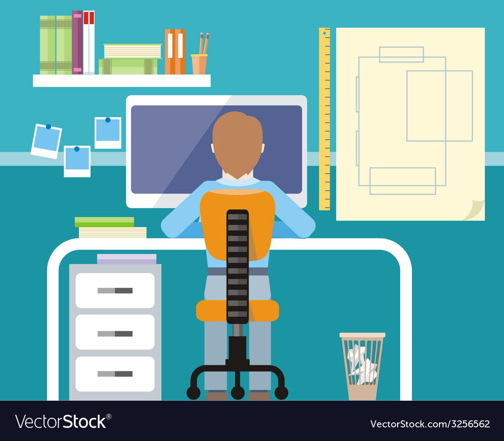 Man Working at Computer Desk