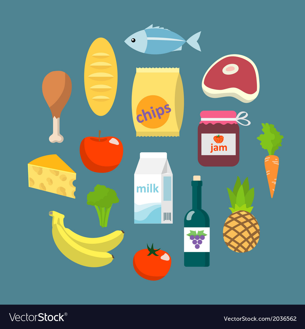 Online supermarket foods flat concept Royalty Free Vector