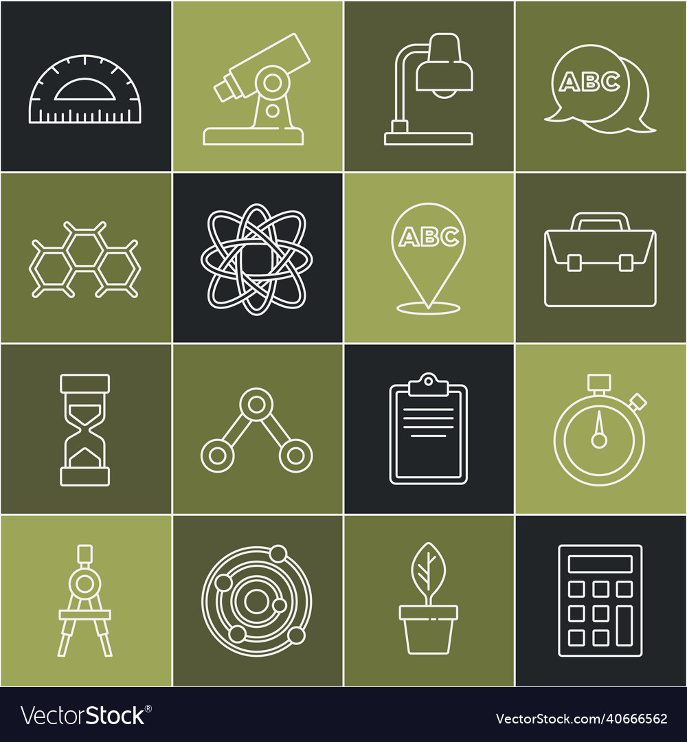 Set line calculator stopwatch briefcase table vector image Set line calculator stopwatch briefcase table