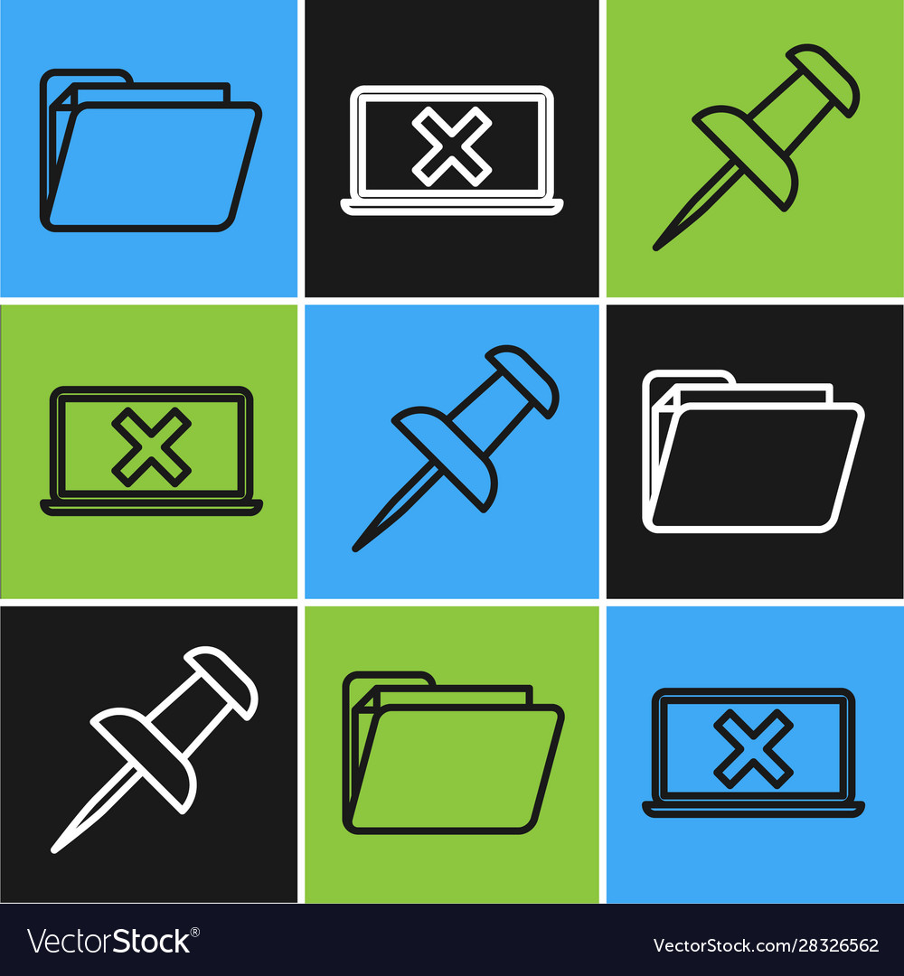 Set line document folder push pin and laptop Vector Image Set line document folder push pin and laptop