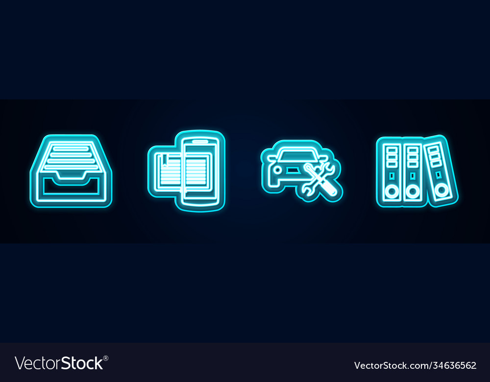 Set line drawer with documents smartphone vector image Set line drawer with documents smartphone