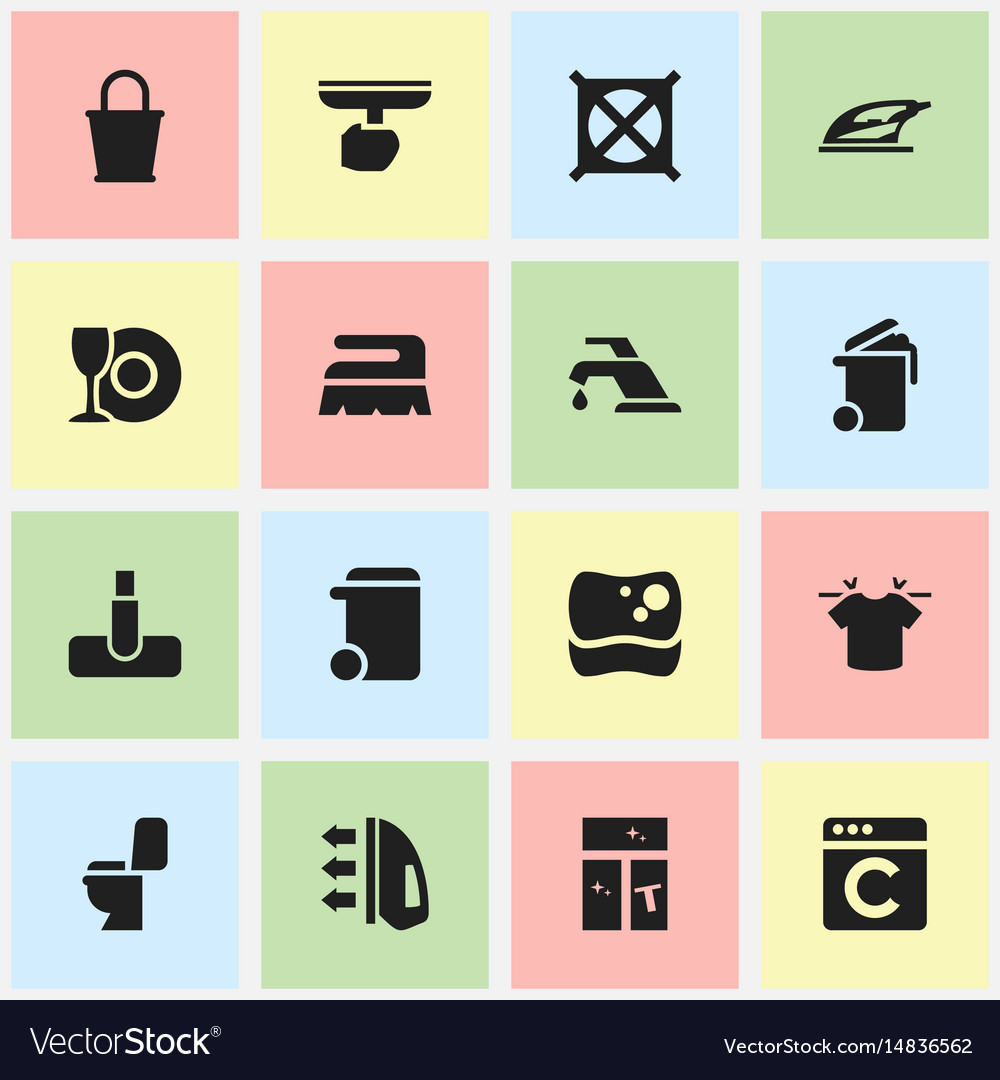 Set of 16 editable cleanup icons includes symbols