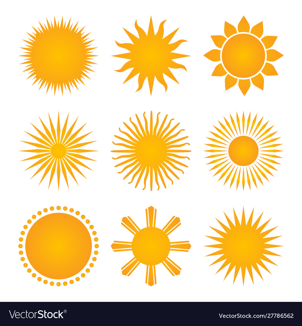 Suns icon set collection isolated on white Vector Image