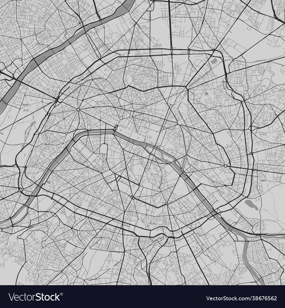 Urban city map paris poster black grayscale Vector Image