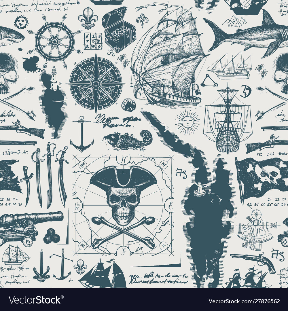 Vintage seamless background on pirate theme Vector Image