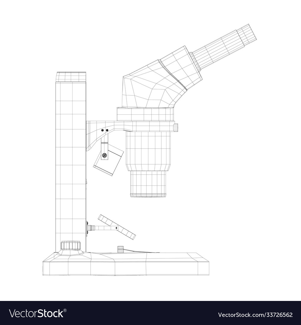 Wireframe a microscope made black lines vector image Wireframe a microscope made black lines