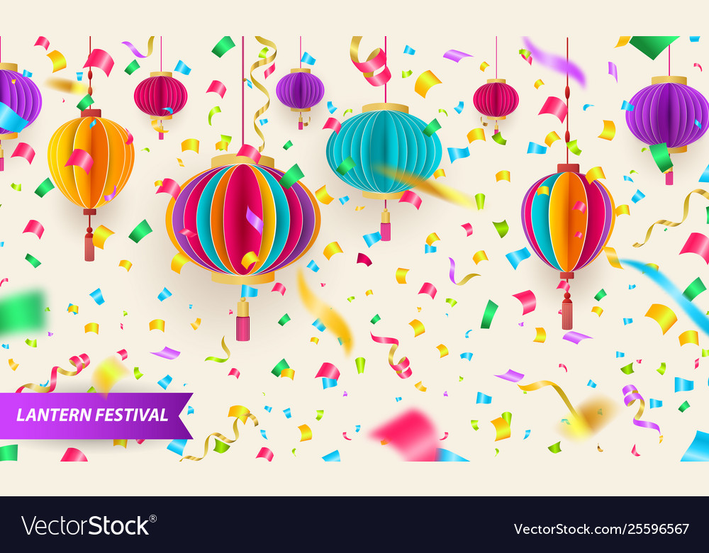 Chinese Traditional Hanging Paper Lanterns Vector Image