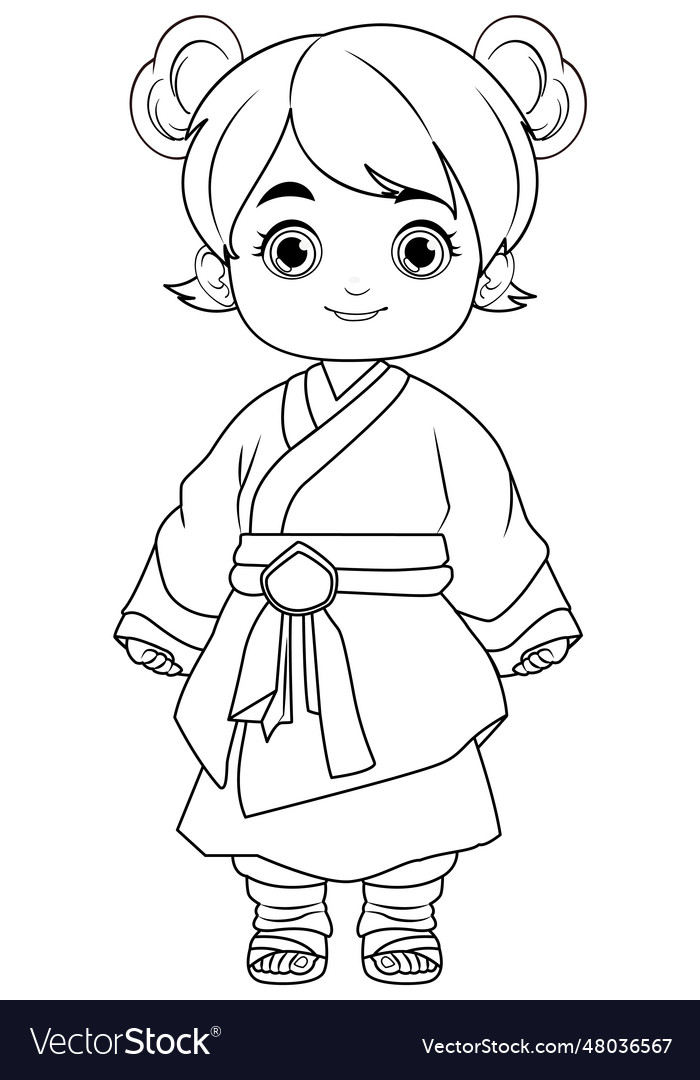 Colouring page of asian cartoon character Vector Image