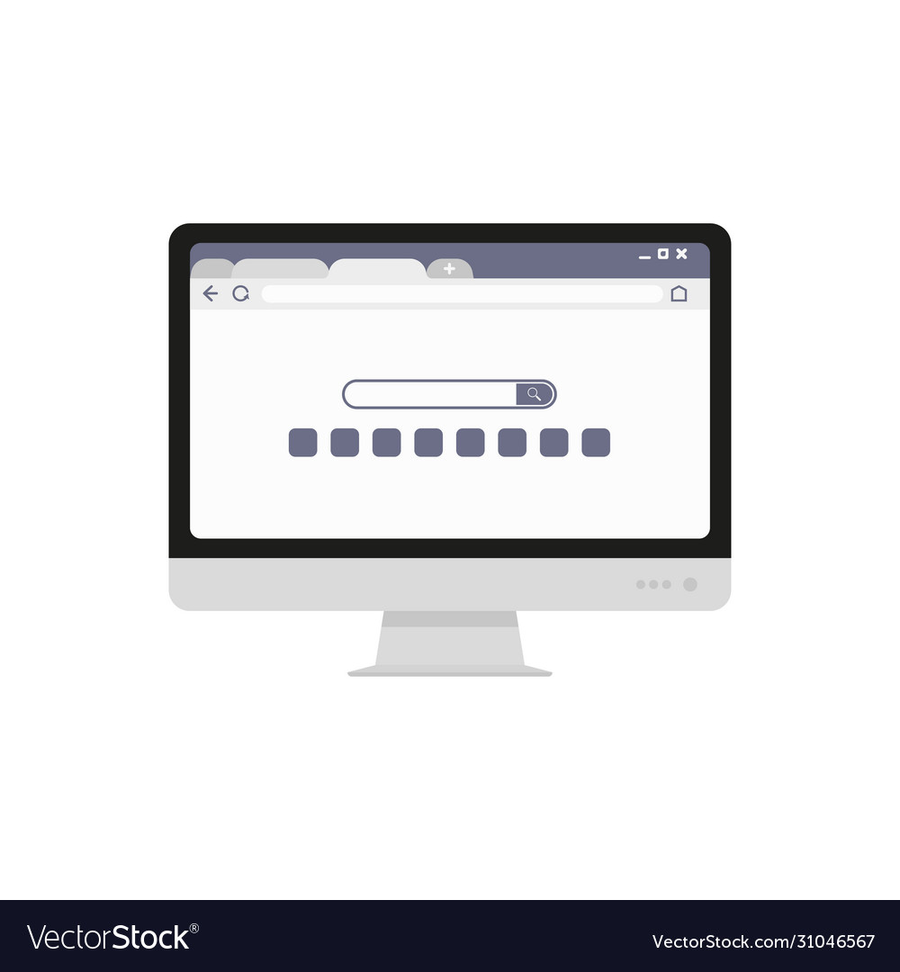 Computer monitor with open browser on desktop vector image Computer monitor with open browser on desktop