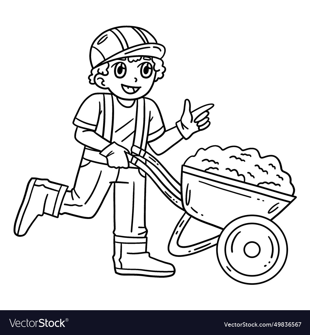 Construction worker and wheelbarrow isolated Vector Image