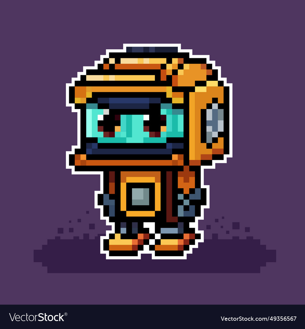 Cute rusty robotpixel art Royalty Free Vector Image