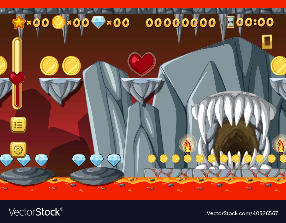 Lava cave platformer game template Vector Image Lava cave platformer game template