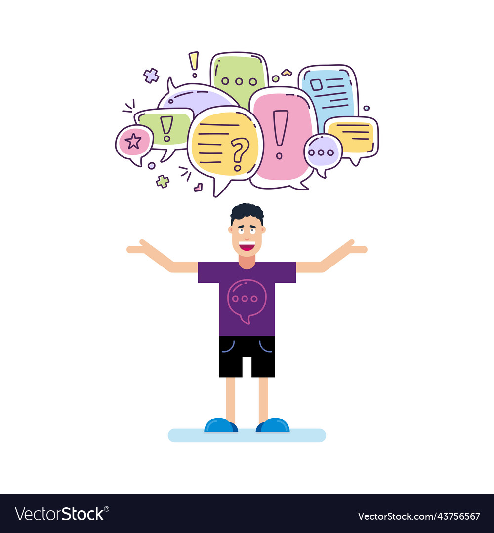 Man and colorful color dialog speech bubbles