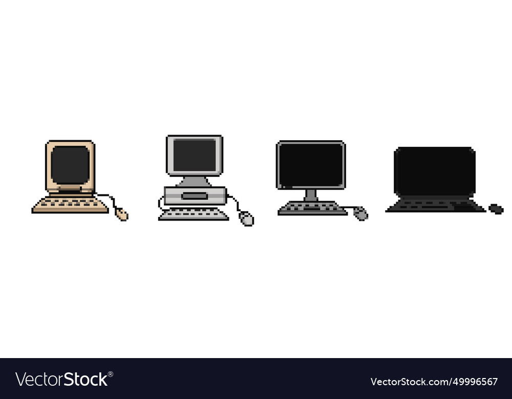 Modern and pixel retro computers set evolution