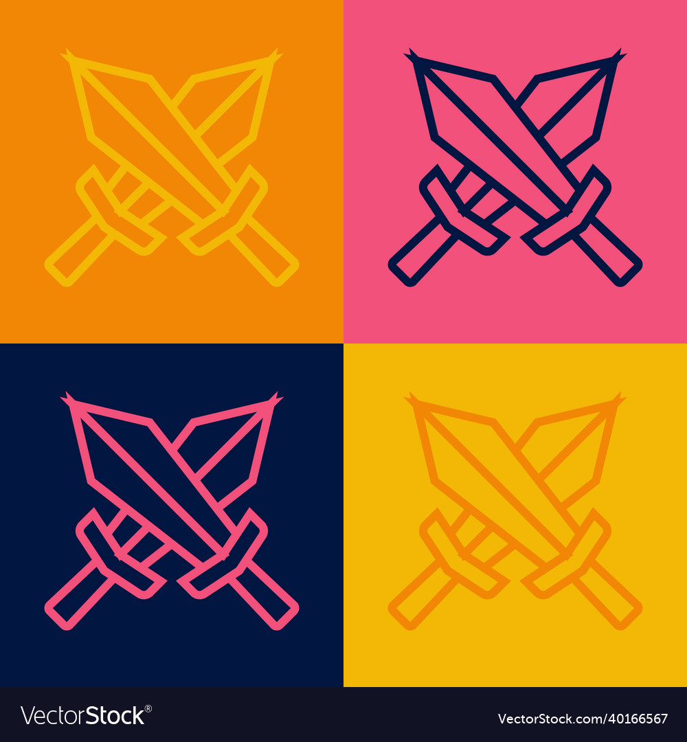 Pop art line sword for game icon isolated on color