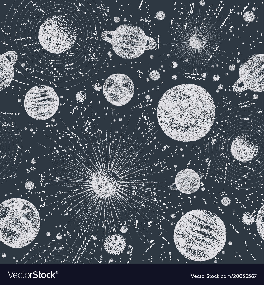 Seamless pattern with stars satellites and other