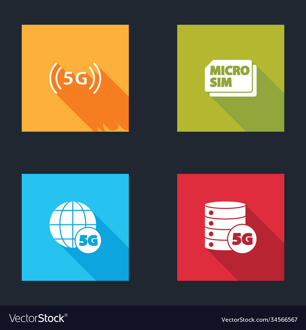 Set 5g network micro sim card and server icon vector image Set 5g network micro sim card and server icon
