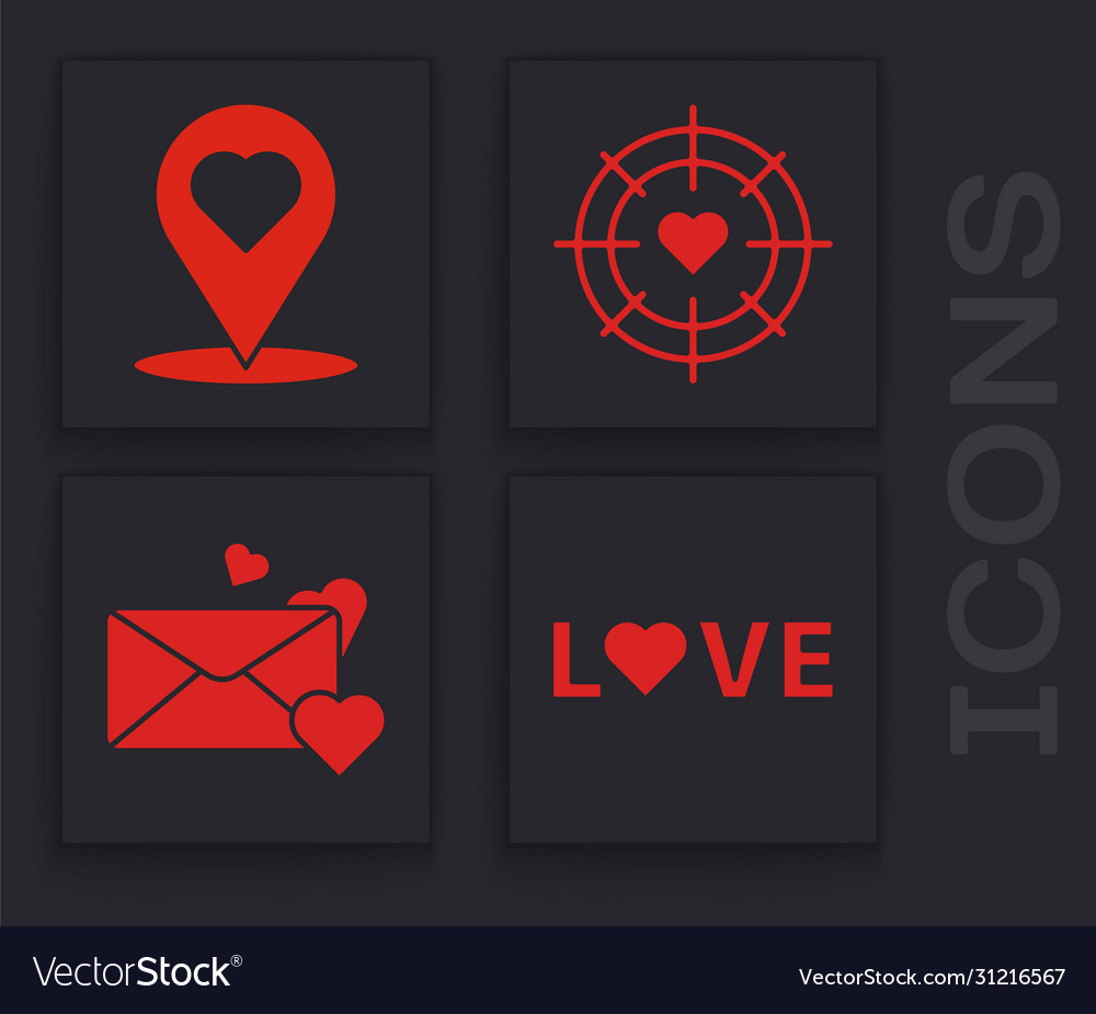 Set love text map pointer with heart vector image Set love text map pointer with heart